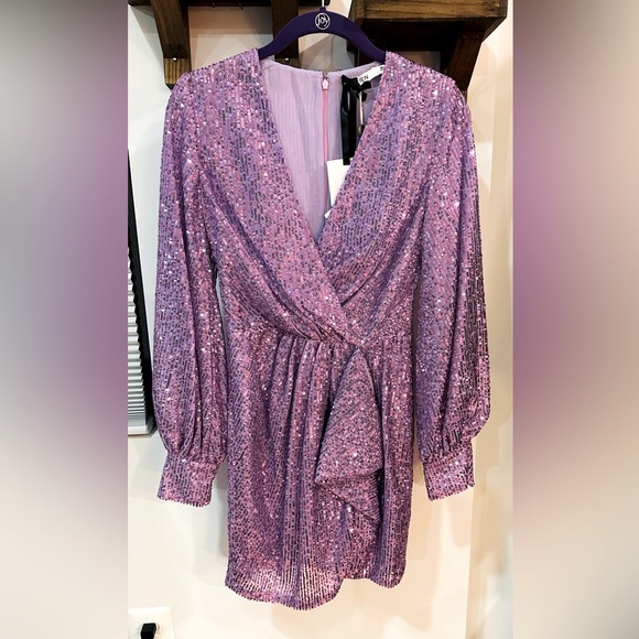 NWT AMEN Faux Wrap Light Purple Sequin Dress Long Sleeve XS (IT 38) - Picture 2 of 13